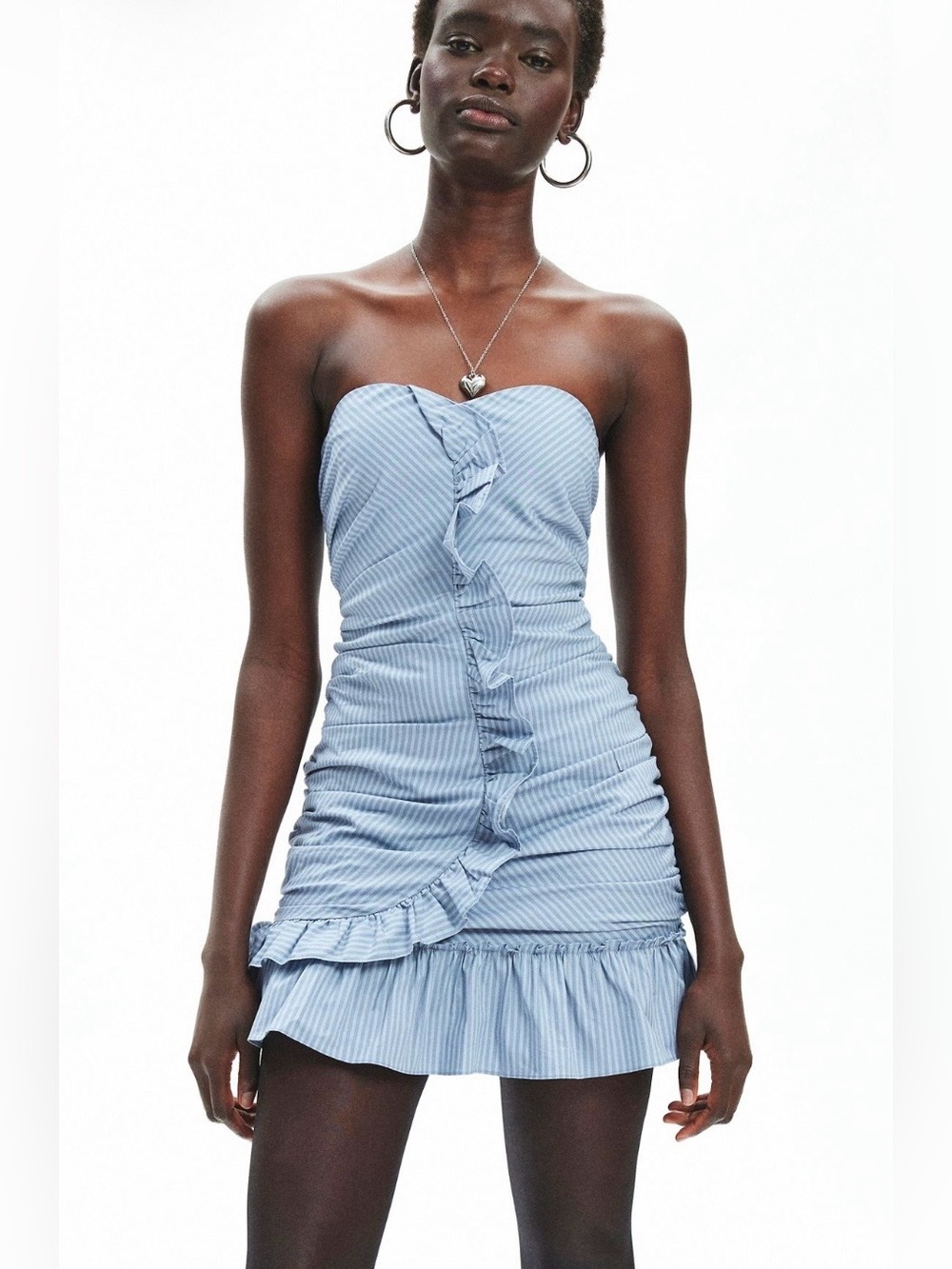 Ecote Camilla Strapless Cascading Ruffle
Mini Dress - Blue Multi
